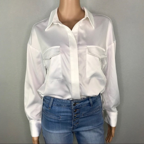 white satin button down blouse